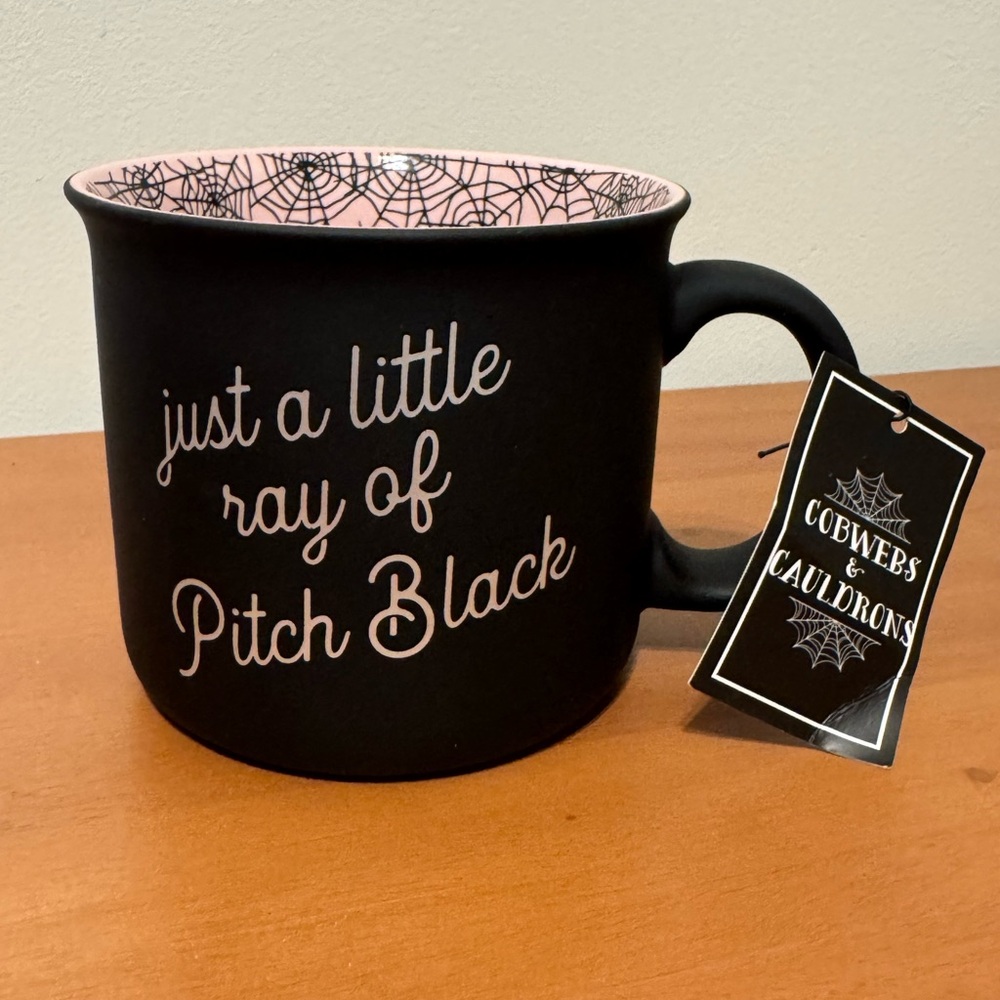NEW Cobwebs & Cauldrons Just A Little Ray Of Pitch Black Halloween Mug